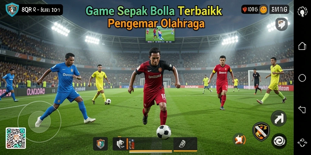 Tangkapan layar utama 8QR menampilkan aksi pertandingan sepak bola yang intens.