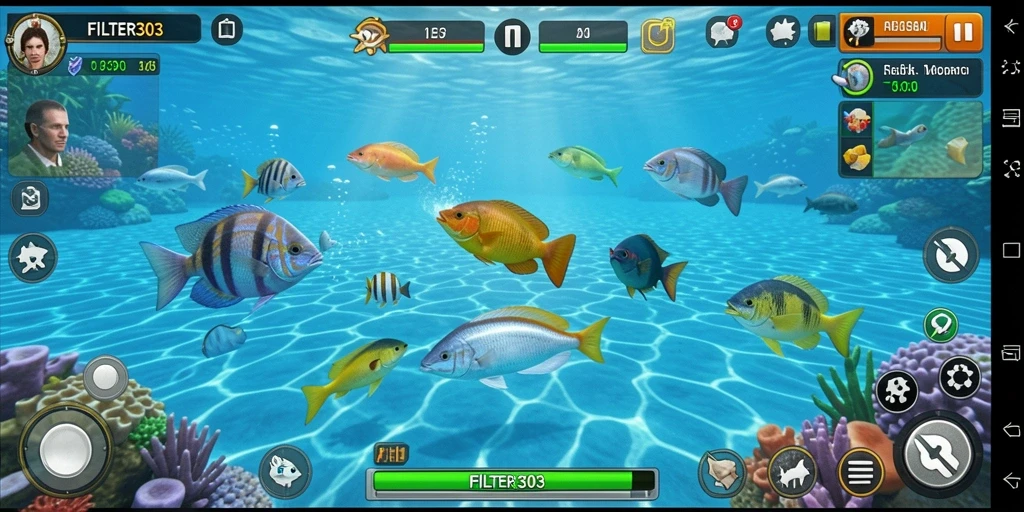 Tampilan gameplay FILTER303 yang seru saat menembak ikan.
