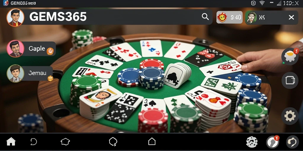 Screenshot utama GEMS365 menampilkan gameplay Gaple yang menarik.
