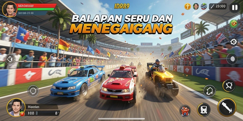 Screenshot gameplay IDR89 yang menampilkan aksi balapan yang mendebarkan.