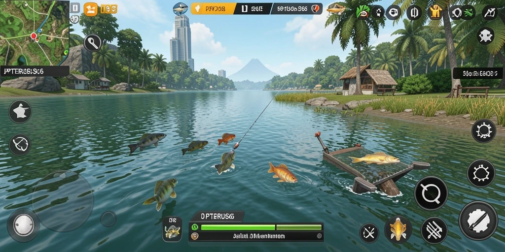 Tampilan gameplay seru di JPTERUS66 saat memancing ikan besar.