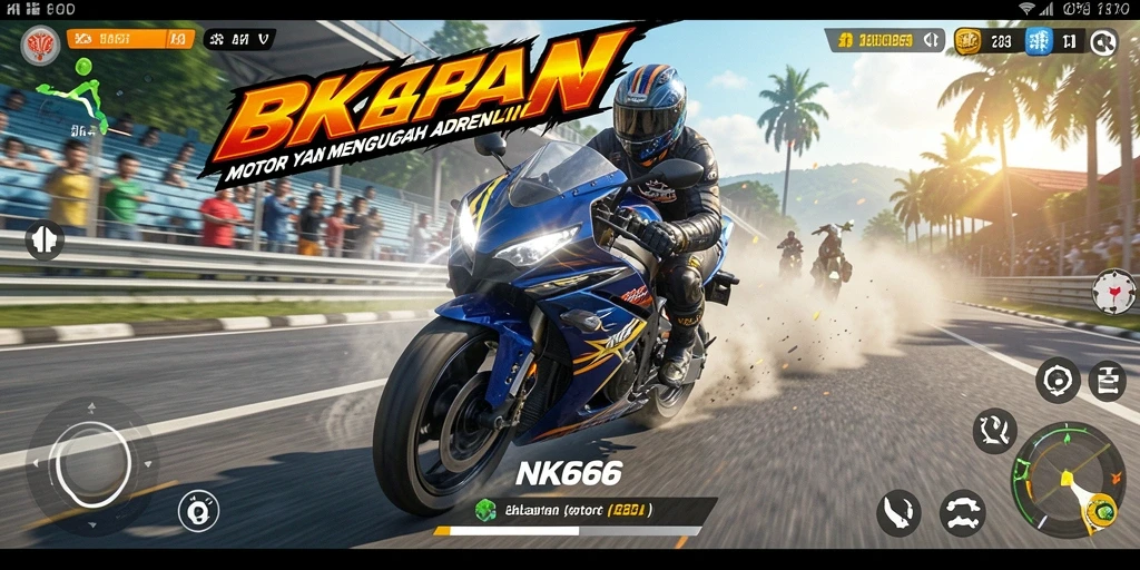 Tangkapan layar dari gameplay NK666 menampilkan aksi balapan yang seru dan mendebarkan.