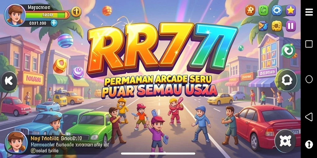 Screenshot utama RR777 menampilkan aksi gameplay Arcade yang seru.