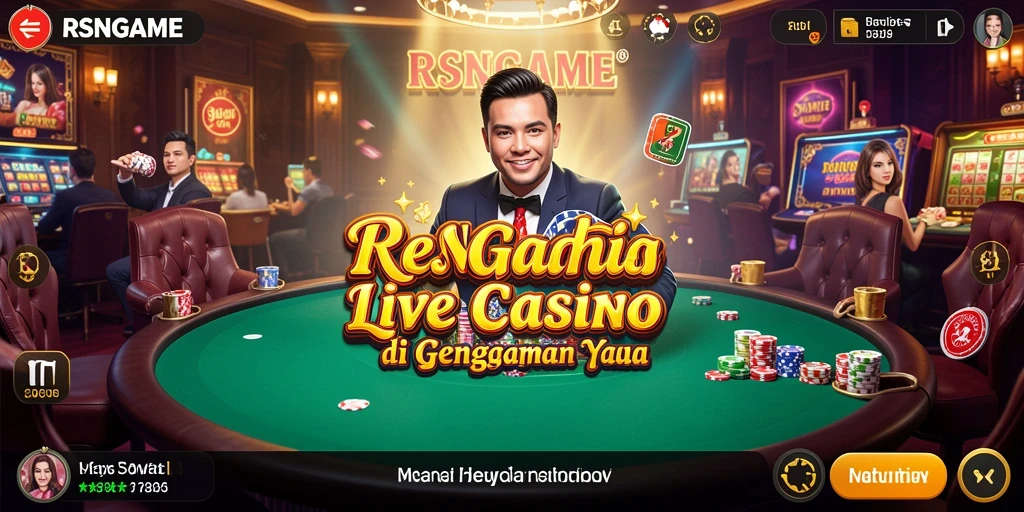 Screenshot gameplay RSNGAME menampilkan dealer langsung dan suasana kasino yang menyenangkan.