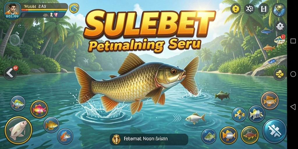 Tampilan gameplay SULEBET dengan pemandangan memancing yang menakjubkan.