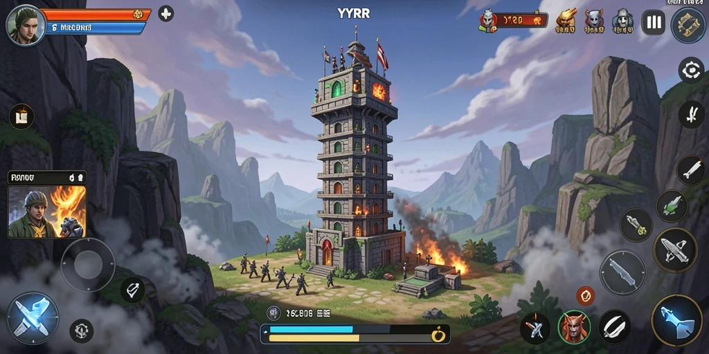 Tampilan gameplay YYRR yang mendebarkan dalam pertarungan Tower Defense.